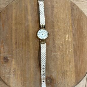 Anne Klein Watch Womens Gold Leather Band Polka Dot